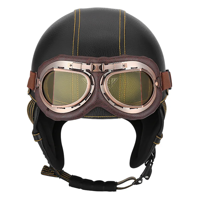 

Motorcycle Helmets Retro Half Shell Goggle Helmet Removable Keep Warm 56-60cm Unisex Protection Black Helm Matte Racer Motocross
