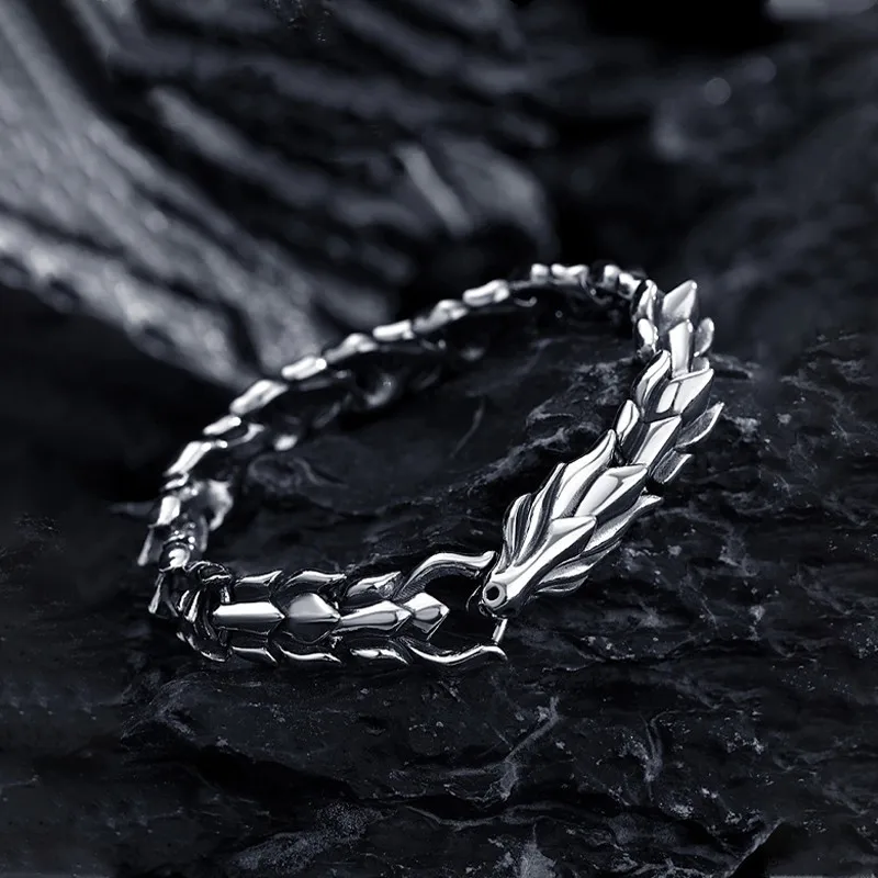 S925 Sterling Silver Bracelet Male Personality Fashion Jewelry Boy Birthday Gift New Year Hip Hop Punk Style | Украшения и