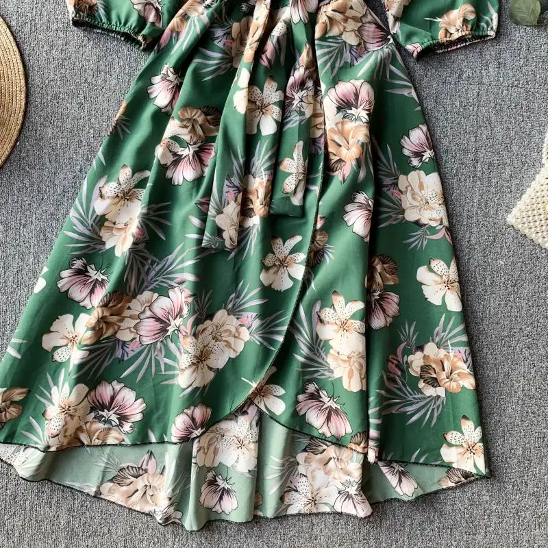 Женское винтажное облегающее платье миди длинное асимметричное с цветочным