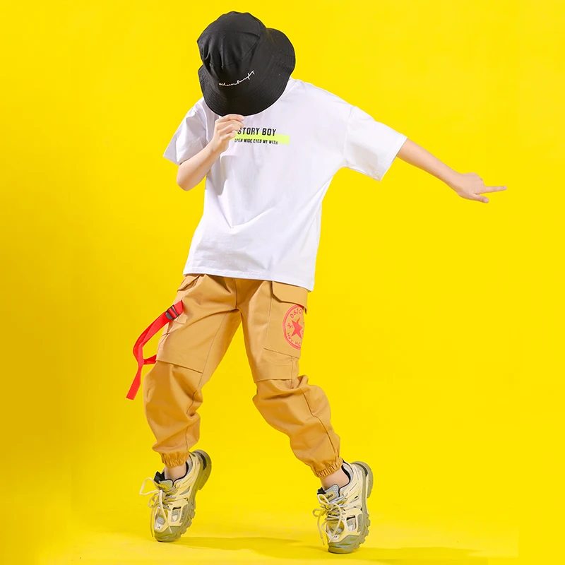 

Children's suit 2020 summer White short-sleeved t-shirt Grey Pocked Pants handsome hip-hop children hip-hop tide clothes