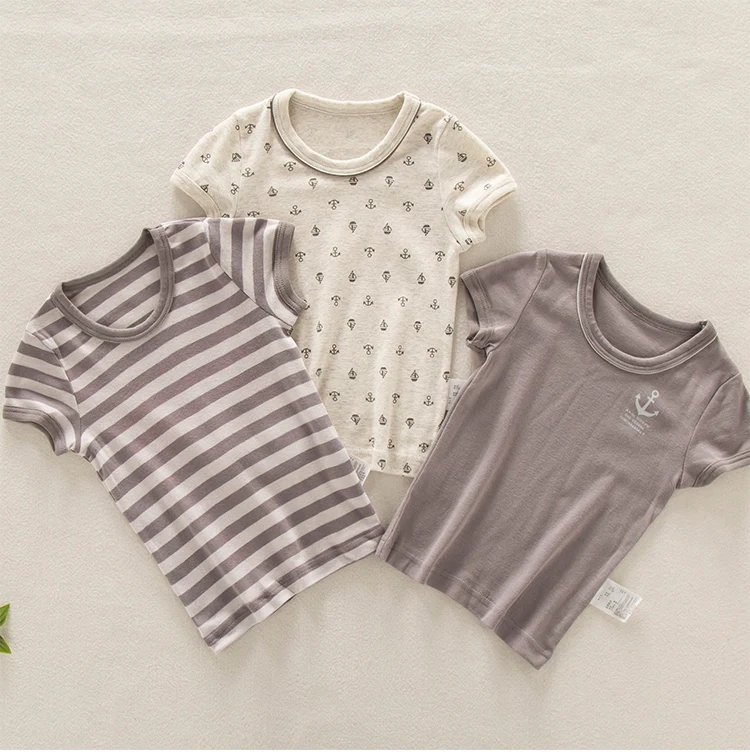 

Boys' Round Neck T-shirt Pure Cotton Thin Section Breathable Children's Top Dirt-resistant Short-sleeved Stripes Summer