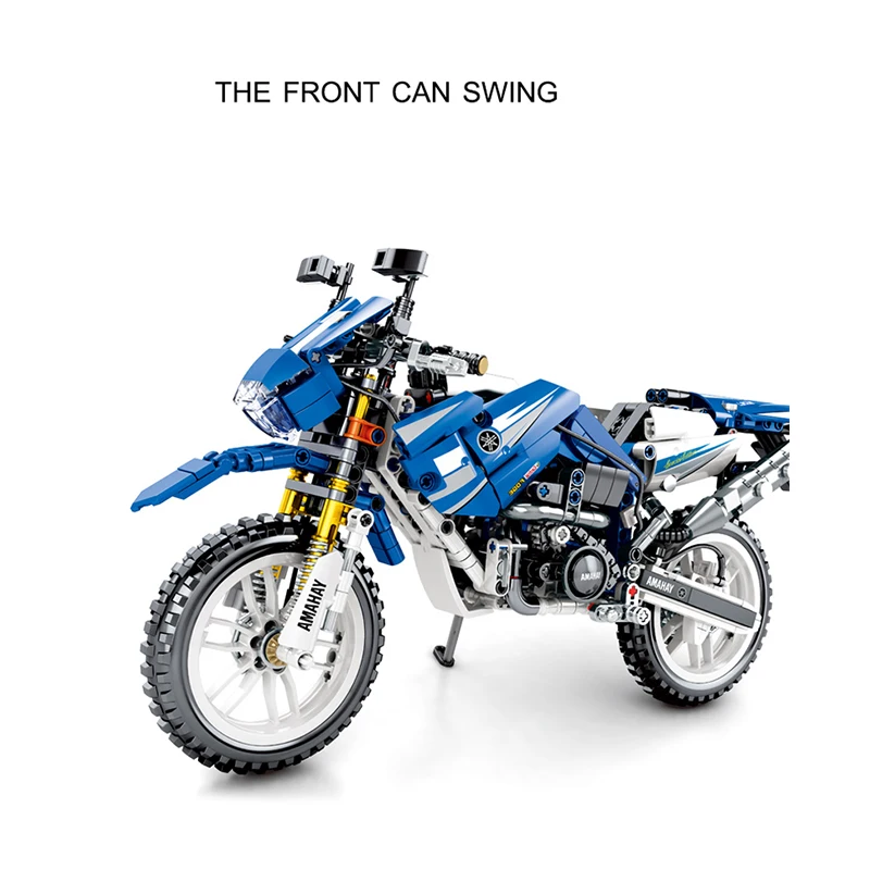 Lepinblocks 701702 Совместимость Legoinglys Moto Yamaha Technic синий откатной Круизный мотоцикл