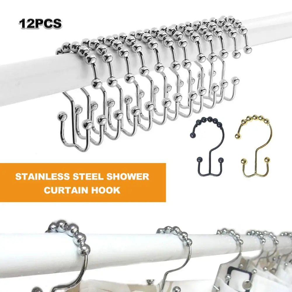 

12pcs Rustproof Shower Curtain Rings, Stainless Steel Heavy Duty Roller Double Glide Shower Hooks for Bathroom Shower Rods