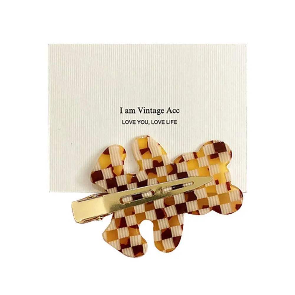 

Retro bear hair Clips Korean style acrylic Barrette Vintage Colorful Checkered Grid Plaid Geometric Pins for Women Hair Accessor