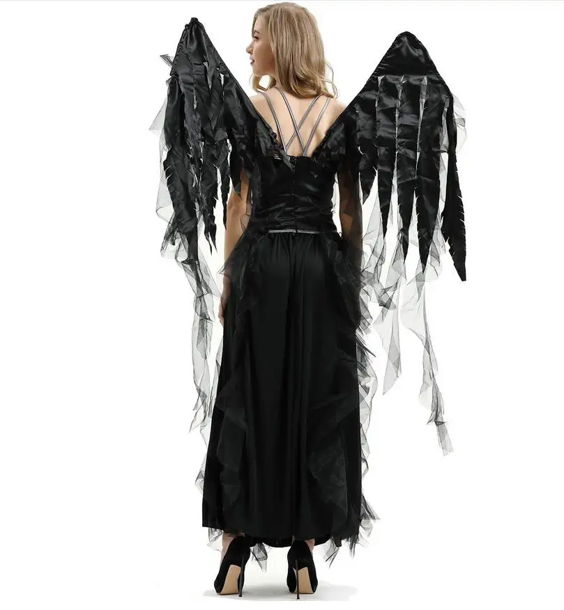 Новый костюм черного дьявола павшего ангела для взрослых на Хэллоуин платье без
