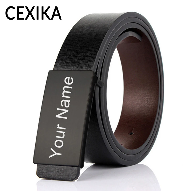 Ремень мужской из натуральной кожи гладкий черный пояс с гравировкой имени и