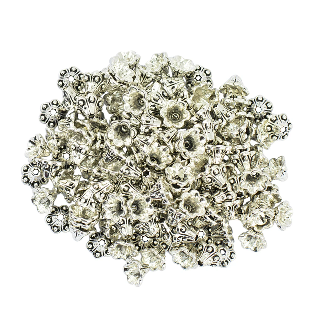 

100 шт. из тибетского серебряного сплава филигранные Цветочные бусины, бусины для изготовления украшений, аксессуары 9x6mm