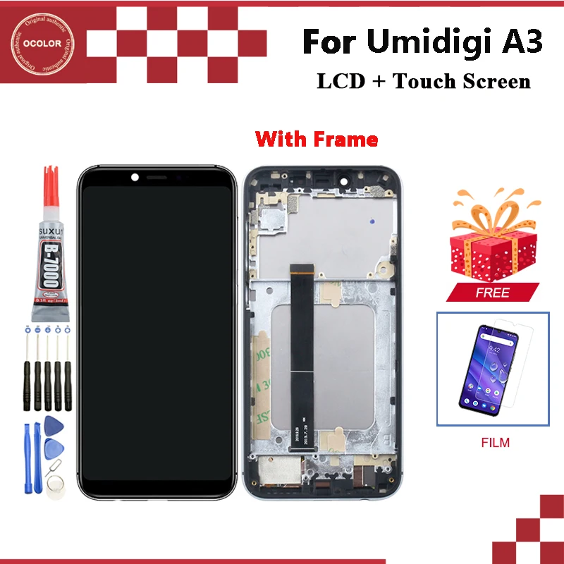 Ocolor для Umidigi A3 ЖК дисплей и сенсорный экран с рамкой 5 дюйма UMI телефонные