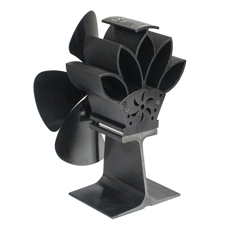 

Wood Stove Fan 5-Blade - Heat Powered Log Burner Increases 80% More Warm Air Than 2 Blade Eco-Friendly with Stove Thermometer Bl