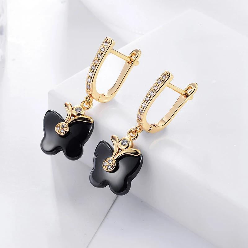 Модные милые керамические висячие серьги в форме бабочки роскошные