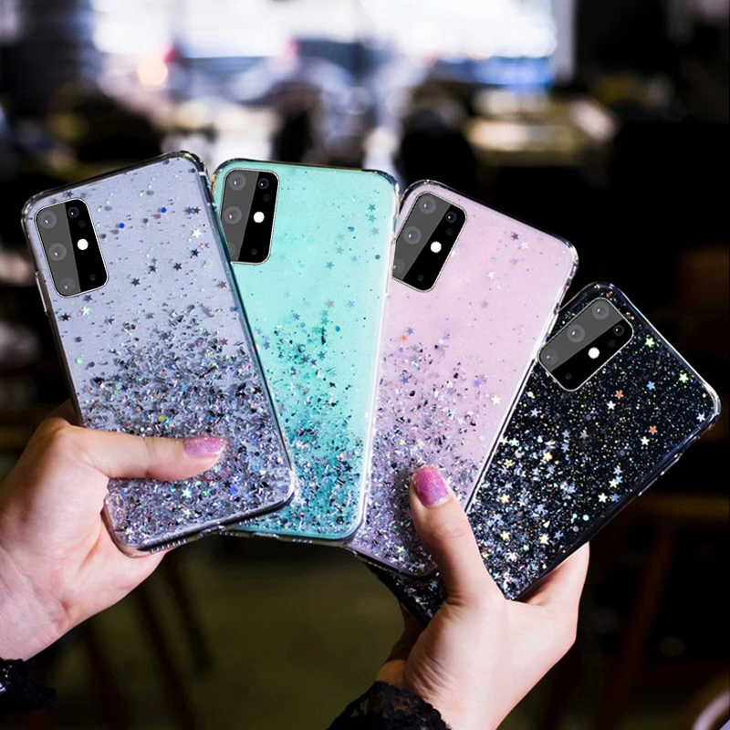 Силиконовый чехол с блестками для Samsung Galaxy S9-S20 Ultra A31 A01 M31 A51-A91 A6 Plus A7 A10-A70