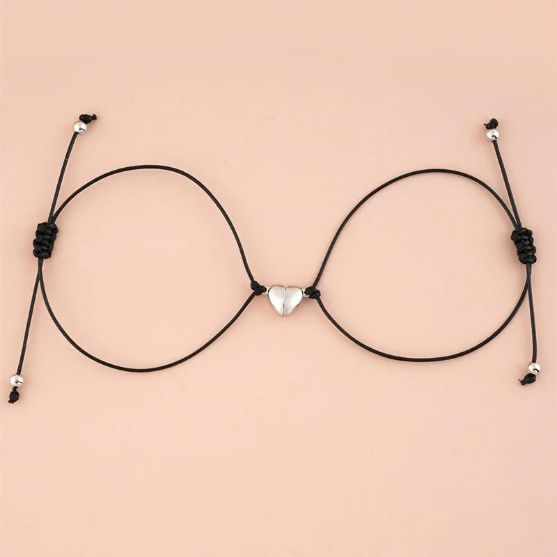 2pcs Magnet Heart Alloy Attracts Charm Bracelet Set Braided Rope Couple Bracelets Adjustable Women Girls Friendship - купить по