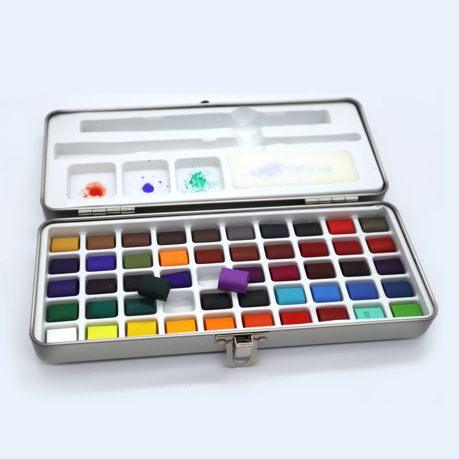 SeamiArt 50Color Solid Watercolor Paint Set Portable Metal Box Watercolor Pigment for Beginner Drawing Watercolor Paper Supplies