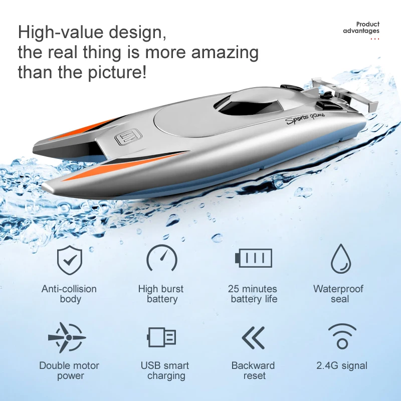 

2.4G Radio Remote Control Boat High Speed Rowing 7.4V Capacity Battery Dual Motor Rc Boat 30km Per Hour Toys For Kids Gift