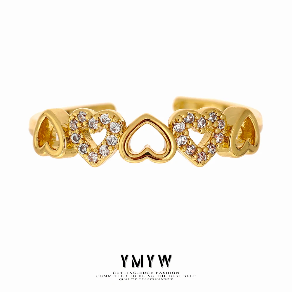 

YMYW Romantic Heart Opening Ring Trendy C Z Gold Color Copper Ring Cheap Wholesale Fashion Jewelry For Women Gala Gift 2021