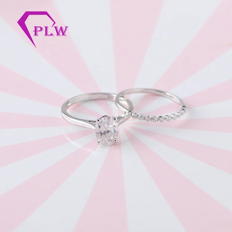 1.50Ct 6*8 мм Овальный Moissanite Бриллиантовая оправа набор обручальных колец 14 к белое