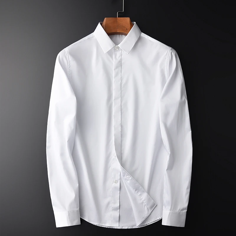 

Мужская рубашка из 100% хлопка с вышивкой на весну и осень размера плюс 3XL 4XL, роскошные повседневные Простые мужские рубашки