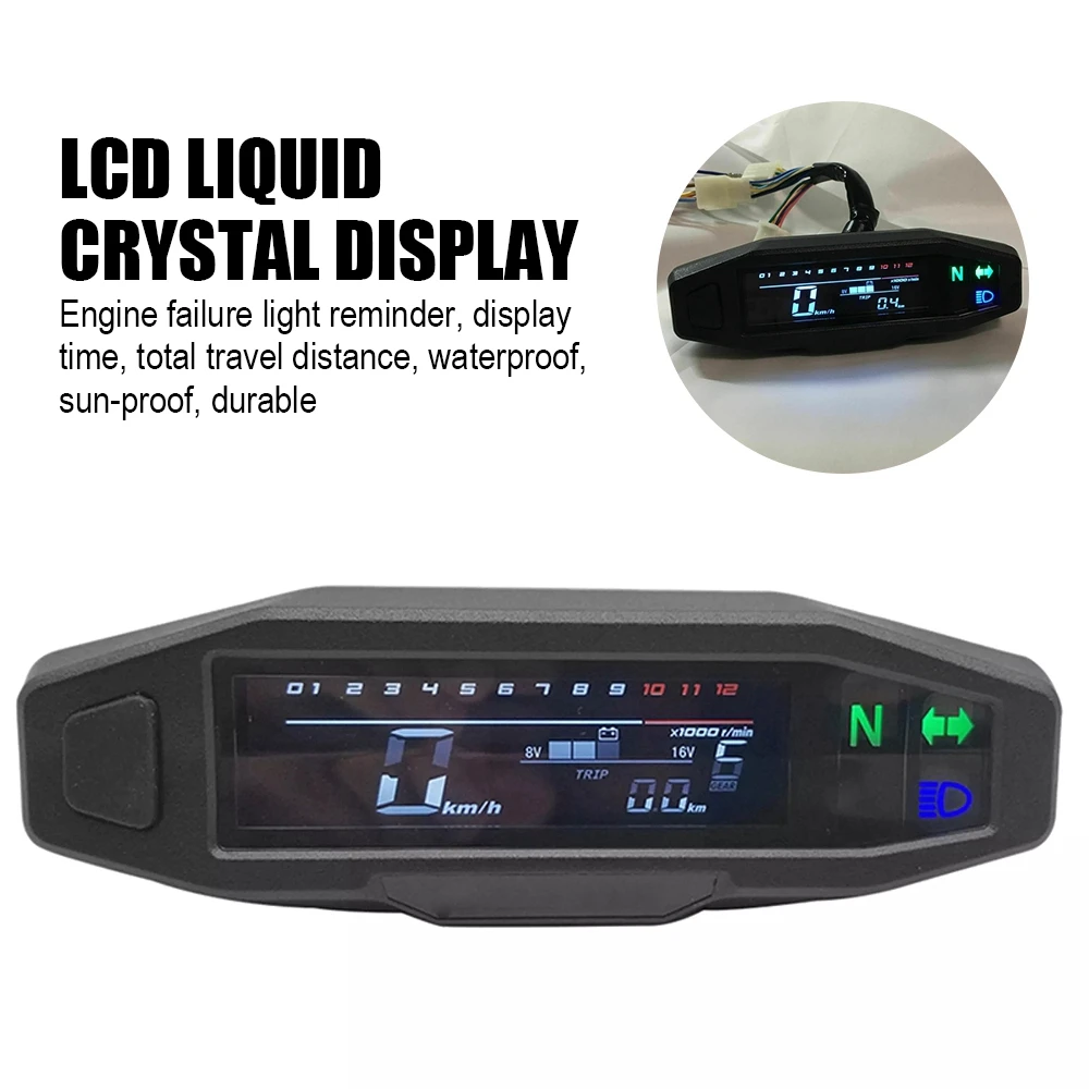 

Одометр мотоциклетный цифровой спидометр 1200 об/мин 5 передач уровень масла ЖК-дисплей 12 В Универсальный для мотоцикла автомобиля/лодки/квад...