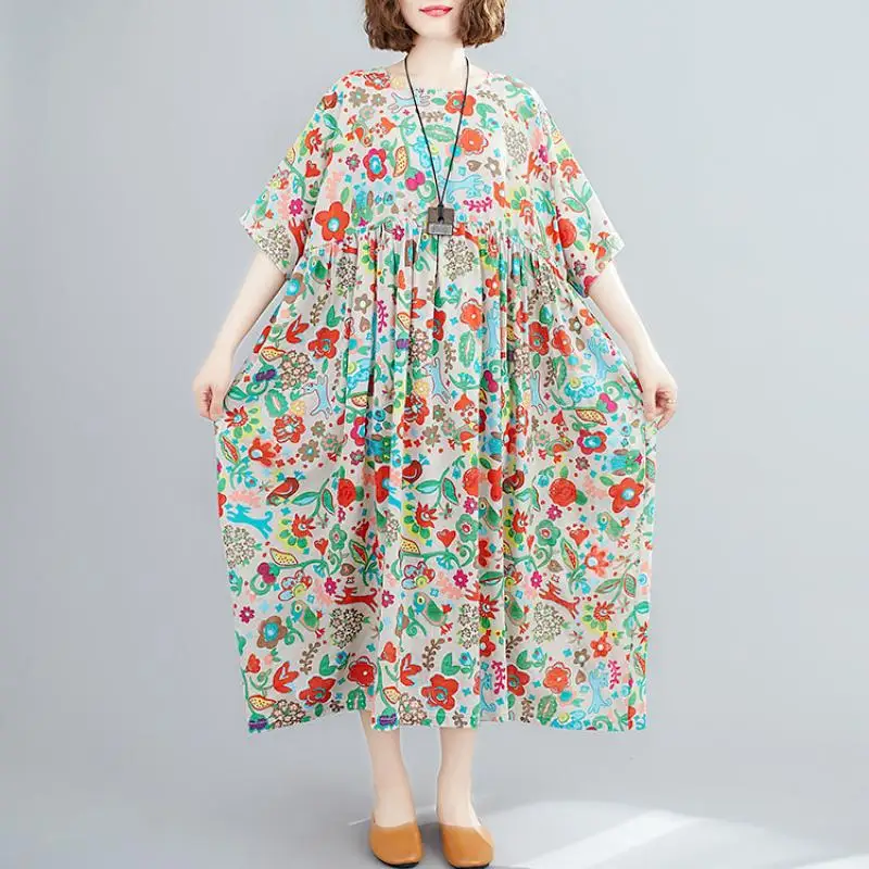 

Oversized Floarl Flower Print Summer Beach Dress 2022 Ladies Dresses for Women Cotton Casual Long Oversize New Fashion Dress