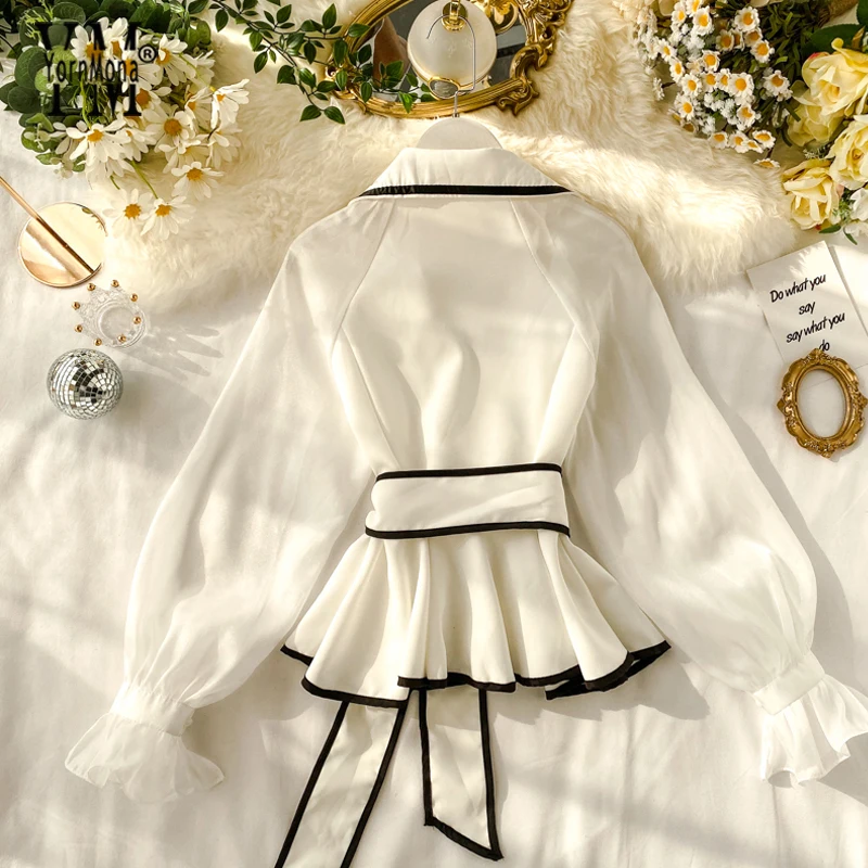 Jornmona/хорошее качество белая черная Офисная женская элегантная блуза с повязки - Фото №1