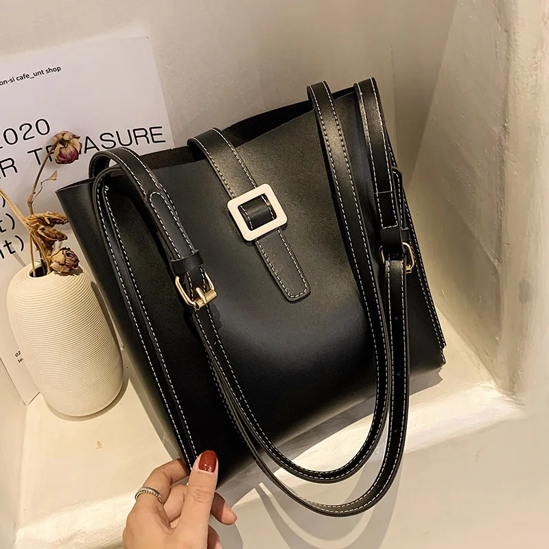

VeryMe Large Capacity Female Shoulder Pack Fashion Vintage PU Leather Bucket Bag High Quality Women's Handbags Solid Color Totes