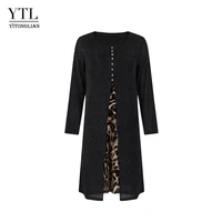 ytl o neck fake 2 pieces long sleeve dress leopard patchwork silver thread shining knitting elegant female dresses w018