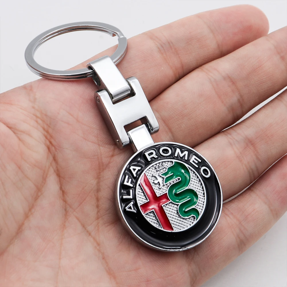 

1pcs car metal double-sided 3D logo keychain key ring accessories For Alfa Romeo- Giulia Stelvio Tonale 147 156 159 166 MiTo 4C