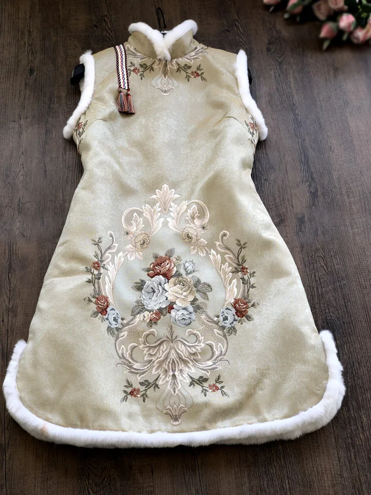 

Жилет-Ципао женский зимний хлопковый, плотный, теплый, в китайском стиле ретро