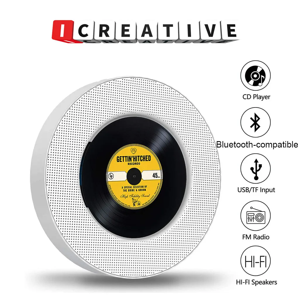 

Портативный CD/DVD-плеер ICREATIVE, настенный Bluetooth-совместимый CD CD-R MP3 WMA плеер, TF-карта, аудиовход AUX