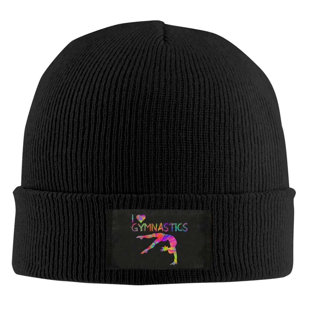 

I Love Gymnastics Tie Dye Beanie Hats For Men Women With Designs Winter Slouchy Knit Skull Cap