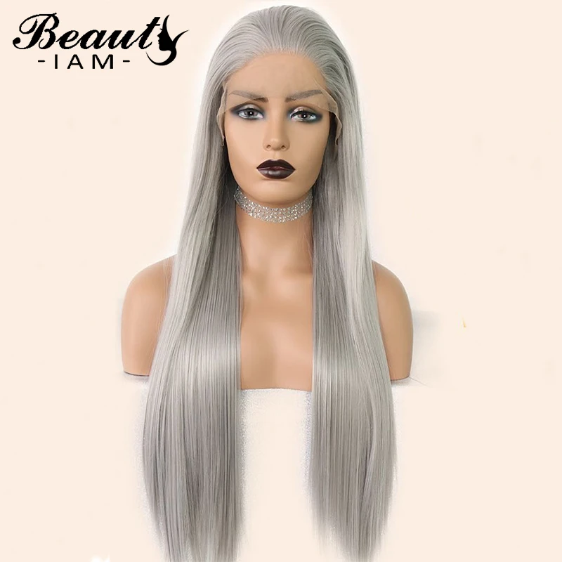 Прямой парик 13x6 на сетке спереди из седых волос цветной с предварительно