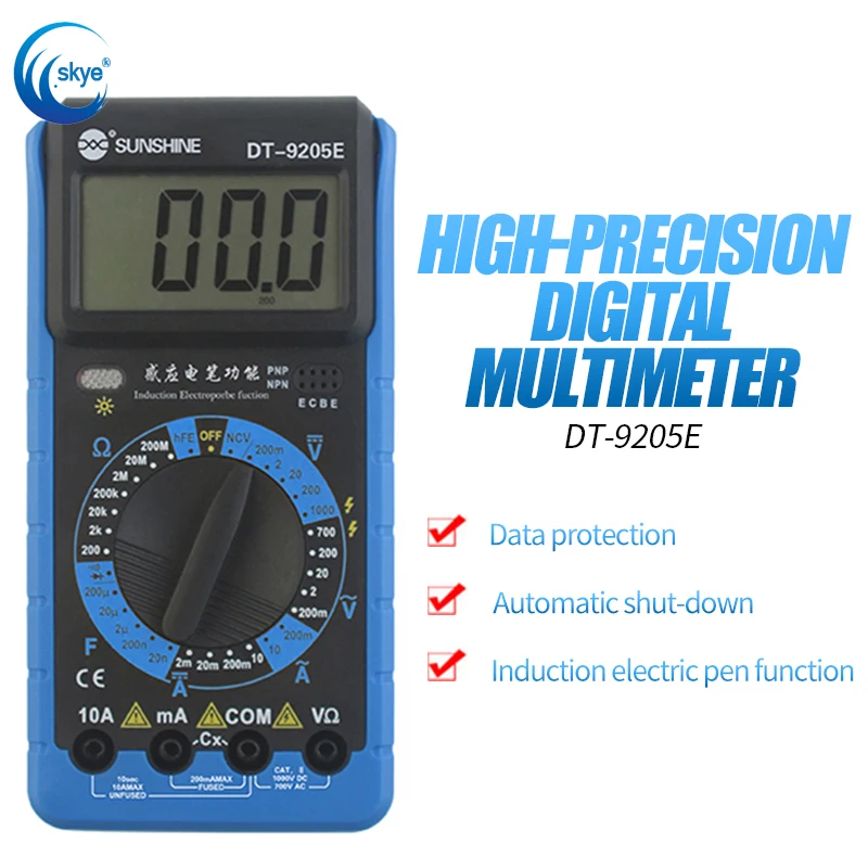

SUNSHINE DT-9205E Digital Multimeter AC/DC Voltage Current Resistance Capacitance Tester Handheld test instrument Power meter