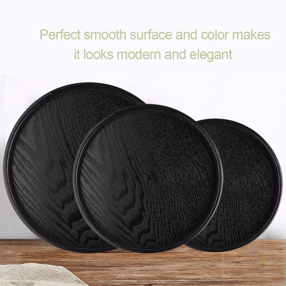 

Wood Tea Tray 21/24/27/30cm Round Shape,Coffee Snack Food Meals Serving Tray ,Kitchen Restaurant Universal Trays Black