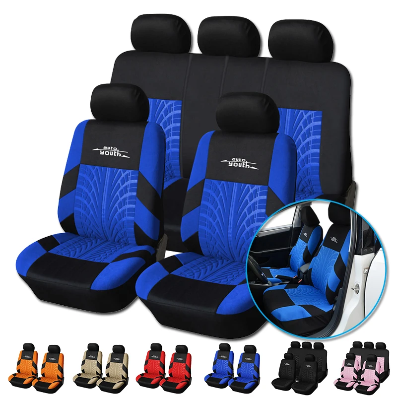 

Car Seat Cover Polyester Fabric Universal Set Red Car Styling Fit Most Car Interior Accessories Sedans Seat Covers for Car Care