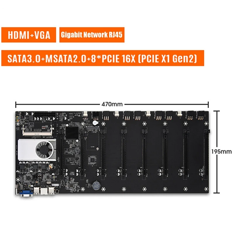 

BTC-37 Mining Machine Motherboard Support 8XPCIE16X Image Card Slot DDR3 Memory VGA+HDMI Desktop Mining Motherboard