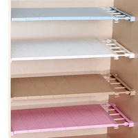 adjustable closet organizer nail free stretching wardrobe layered separated shelves bathroom kitchen cabinet storage rack holder