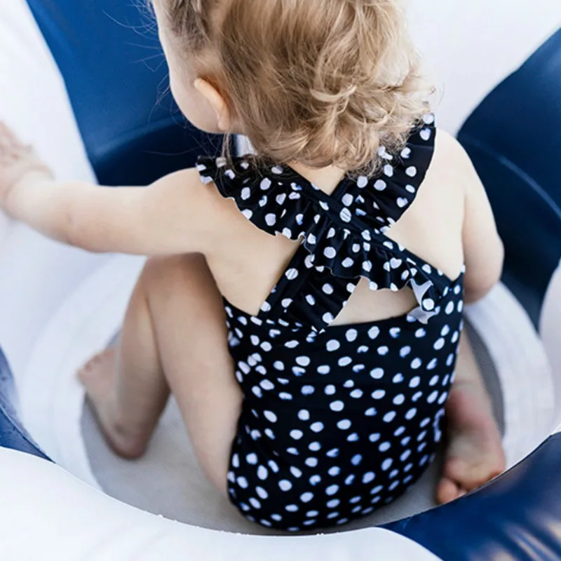 Летняя пляжная одежда в белый горошек для девочек Черный Детский боди без