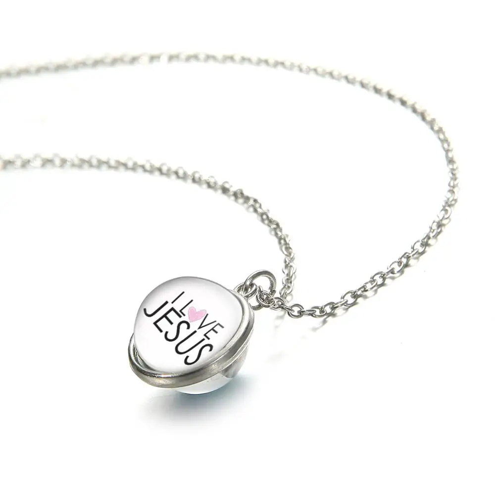 SIAN Jesus Fish Symbol Glass Ball Necklace Christian Gift Collection Cabochon Double Sided Pendant I Love Fashion Jewelry | Украшения и