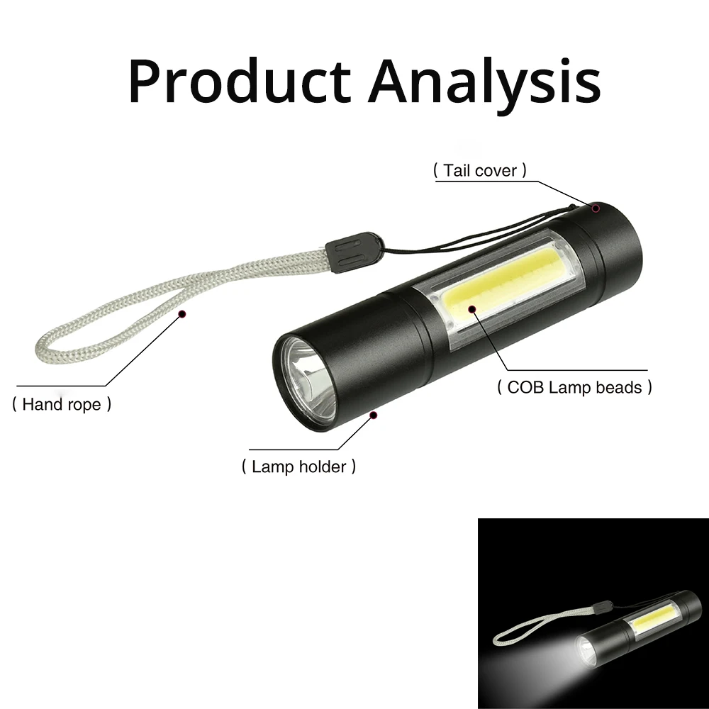 Mini LED Flashlight Built-in 14500 USB Rechargeable Q5+COB 3 Modes Torch Linterna Fishing Light Hunting Lamp | Лампы и освещение