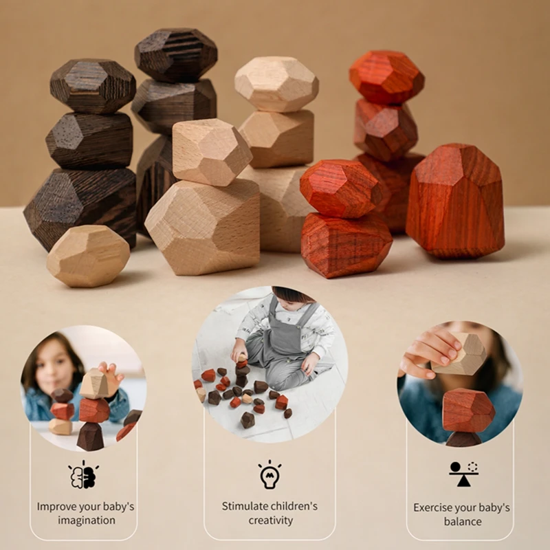 

Baby Wooden Stacking Toy Montessori Rainbow Building Block Puzzle Game Toys Balancing Stacked Interactive Toys for Kids