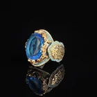 Высококачественное двухцветное ювелирное изделие, резное турмалиновое позолоченное кольцо с синим драгоценным камнем