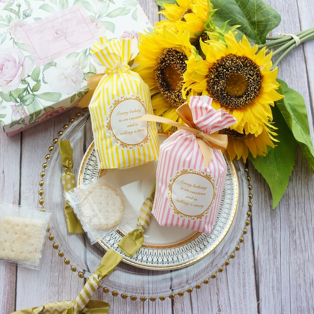 12*17 см 50 шт. маленькая розовая желтая сумка для выпекания с лентой печенье Перекус