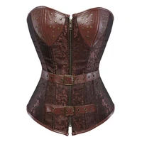 plus size steampunk corset tops brown gothic leather corset corsages sexy corselet bustier strait jacket bodice waste trainer