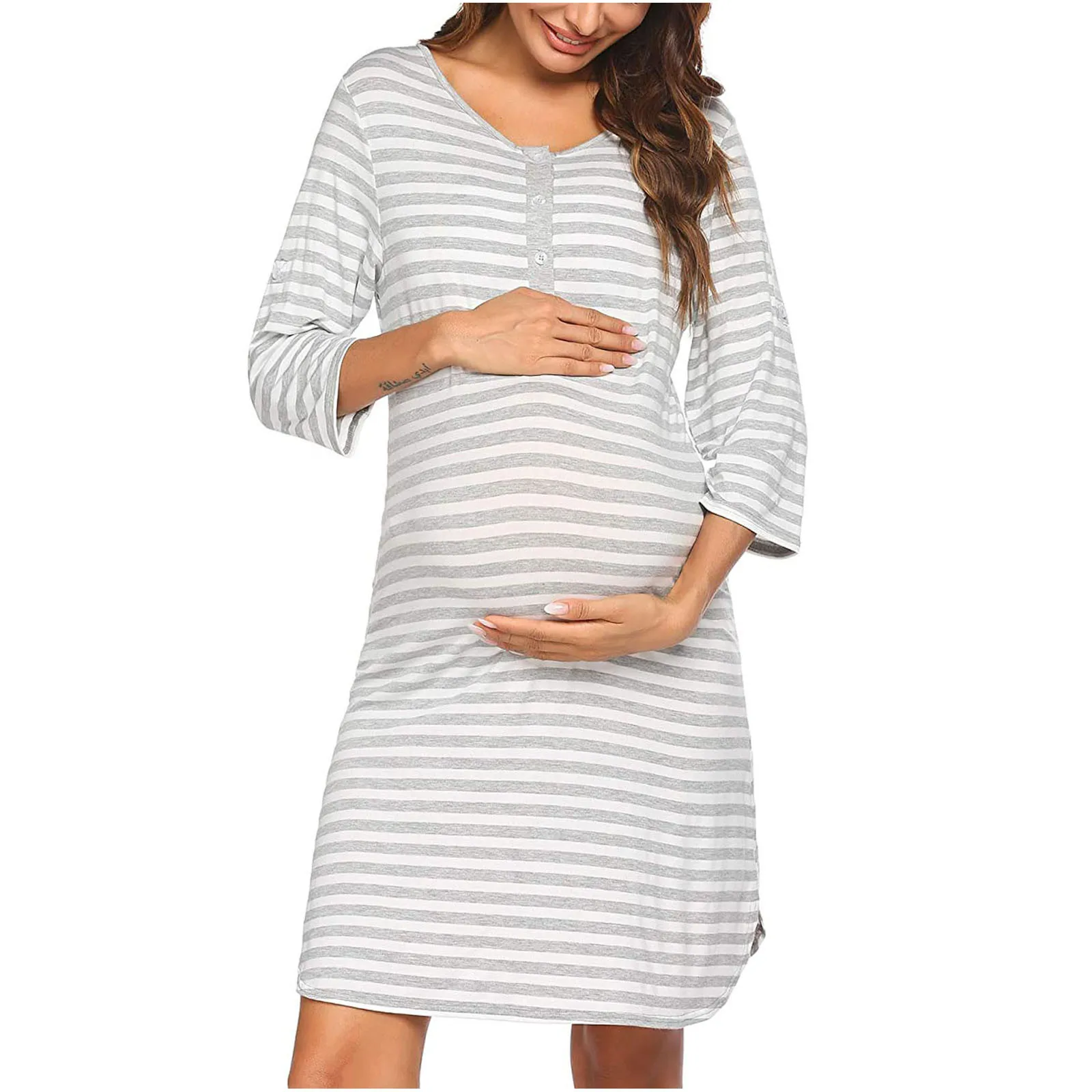 

Woman Stripe Short Sleeve Breast-Feeding Pregnant Maternity Nursing Dress robe allaitement Ã©tÃ© zwangerschaps jurk premaman dress