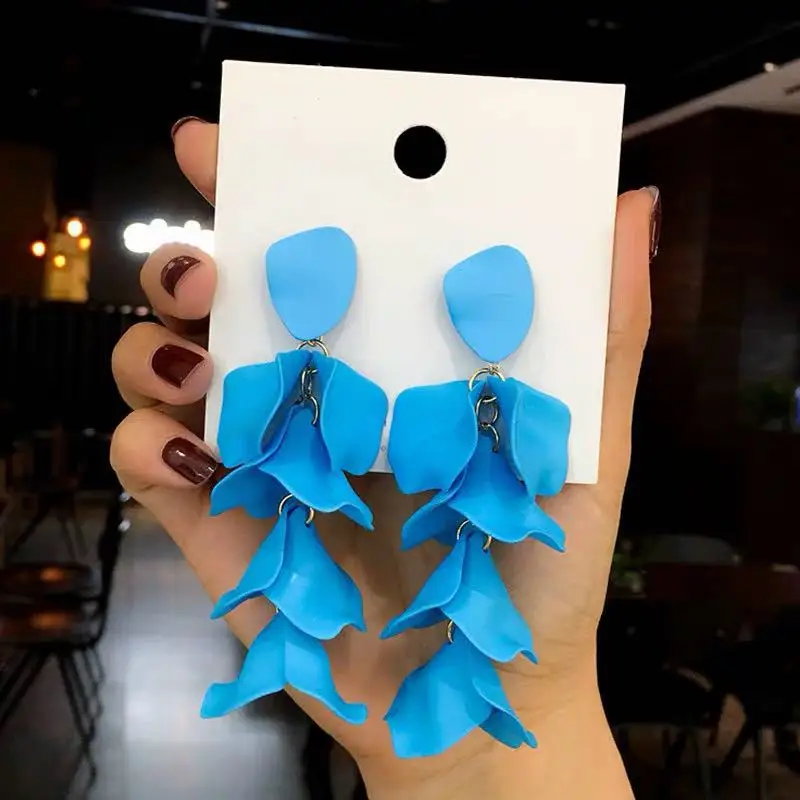 Aretes de mujer, современный стиль, дизайн, большие красные лепестки роз, серьги с кисточками, тренд, темперамент, летние корейские серьги для женщин - Окраска металла: 4