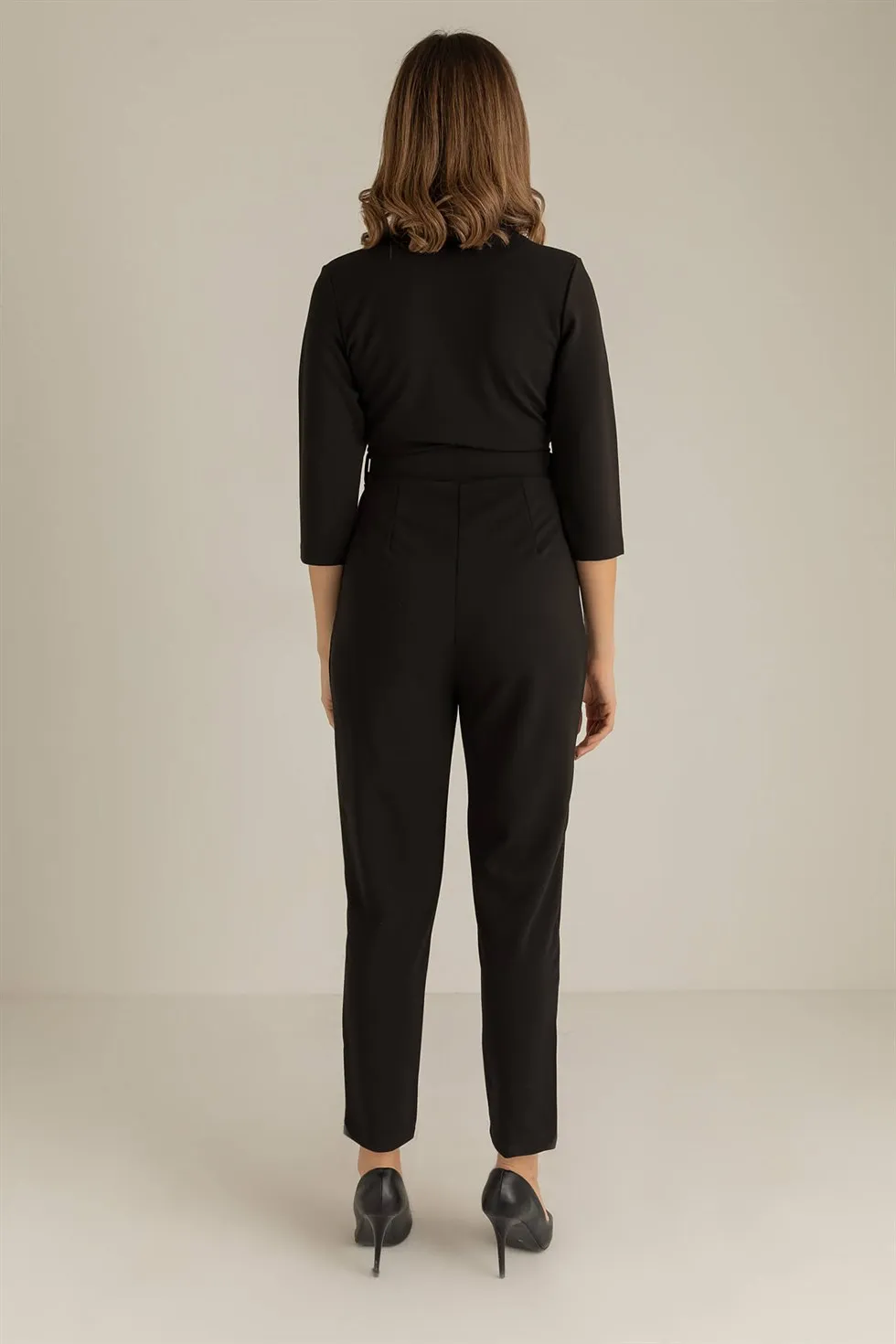 

2021 Trend Elegant Women 'S Thick Belt Collar Jumpsuit-BLACK