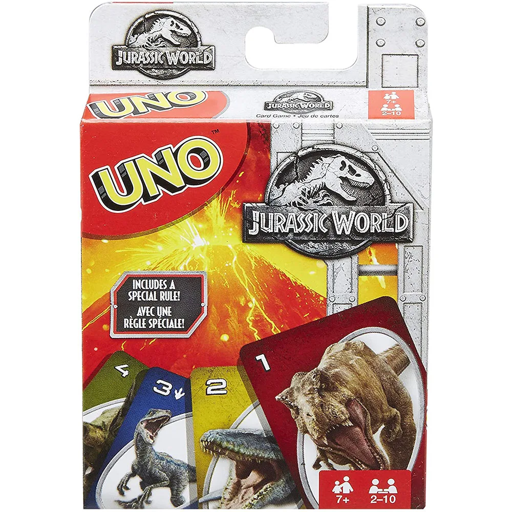 

UNO Jurassic World Card Game Mattel Games Genuine Family Funny Entertainment Board Game Fun Poker Playing Toy Gift Box Uno Card