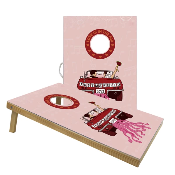 De madera, tableros de Atento boda con 8 bolsas de Cornhole-0