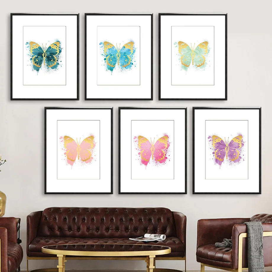 

Color Block Butterfly Insect Scandinavian Wall Art Canvas Painting Nordic Posters And Prints Wall Pictures For Living Room Decor