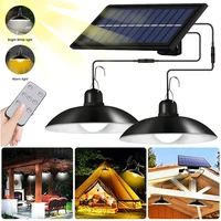 Solar Pendant Lights Solar Lamp Outdoor Indoor Single/Dual Heads with Remote 3 Brightness Levels Waterproof Lights for Garden